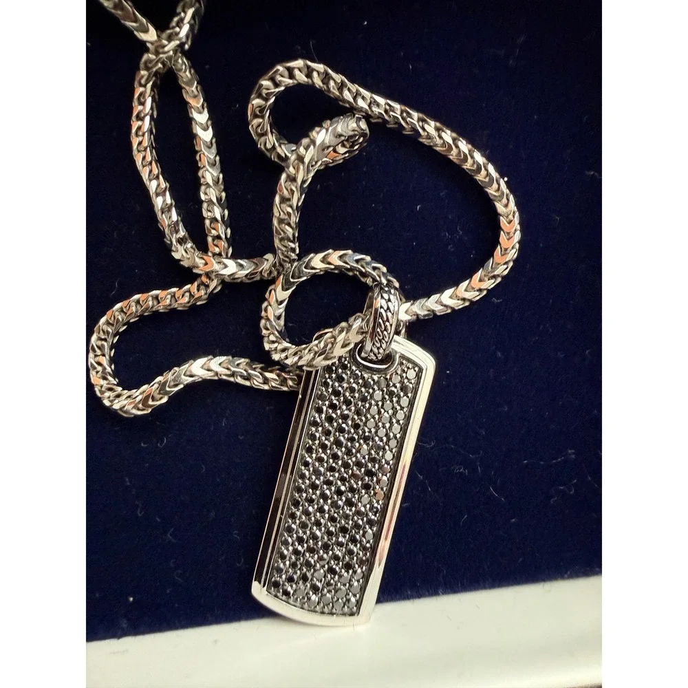 Blue Nile Mens Sterling Silver Black Diamond Tag Pendant Necklace 24 In